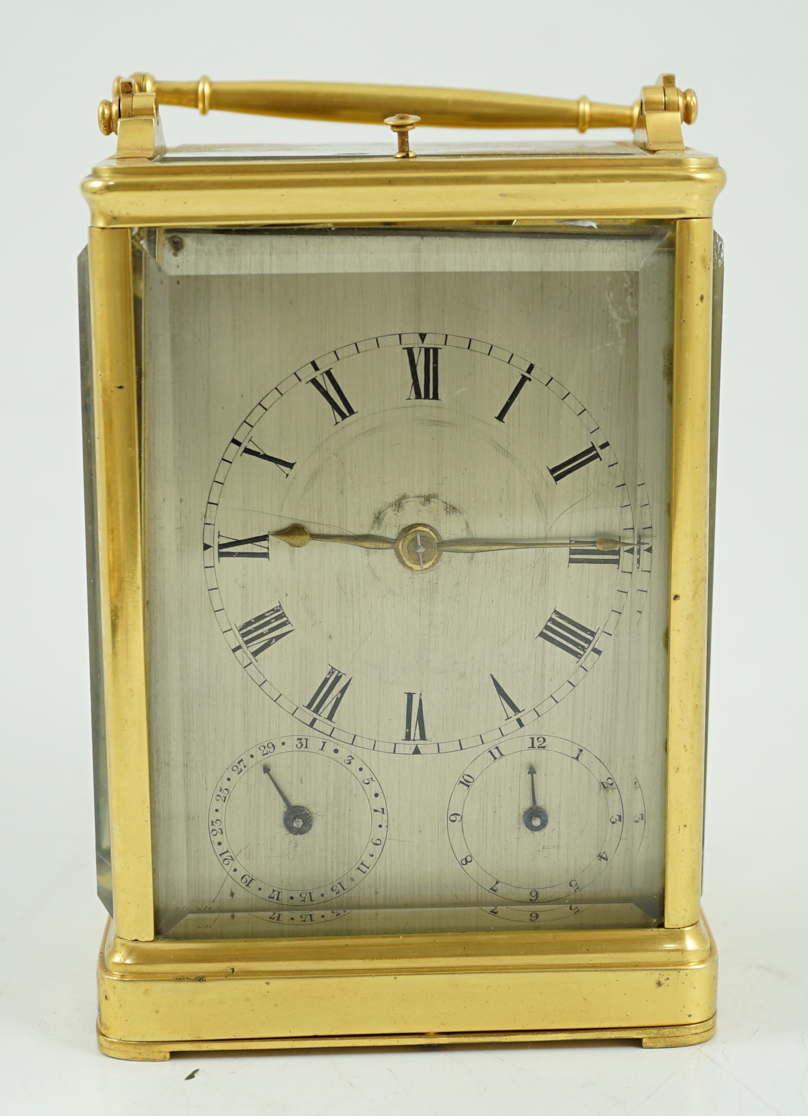 Scherer à Paris. A French hour repeating carriage clock, c.1840's, 10.25cm wide, 8cm deep, 15cm high